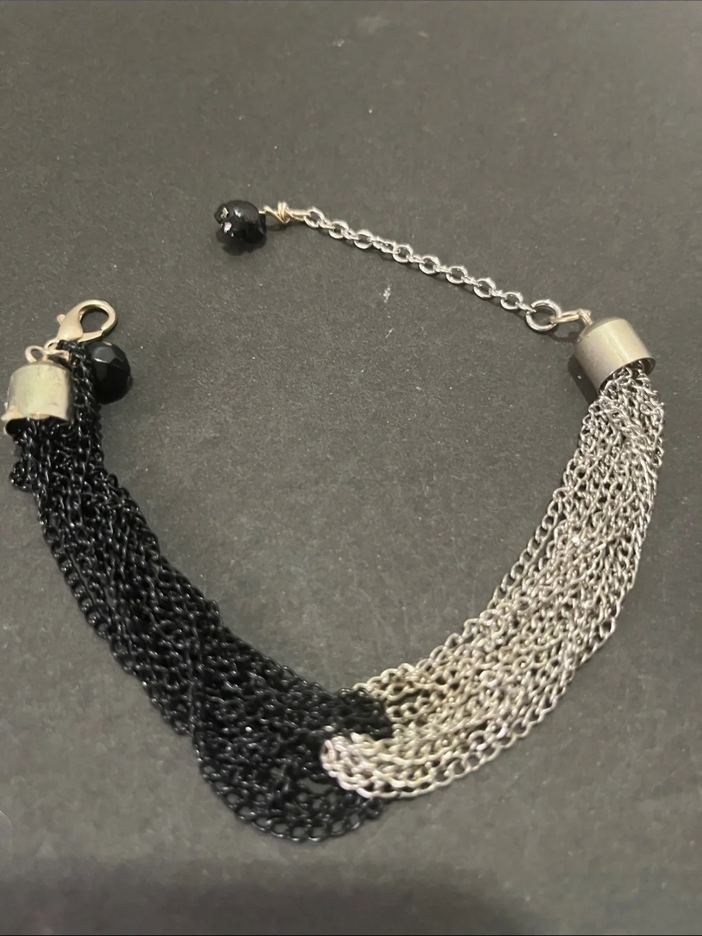 Two-Tone Black and Silver Multi-Chain Bracelet
